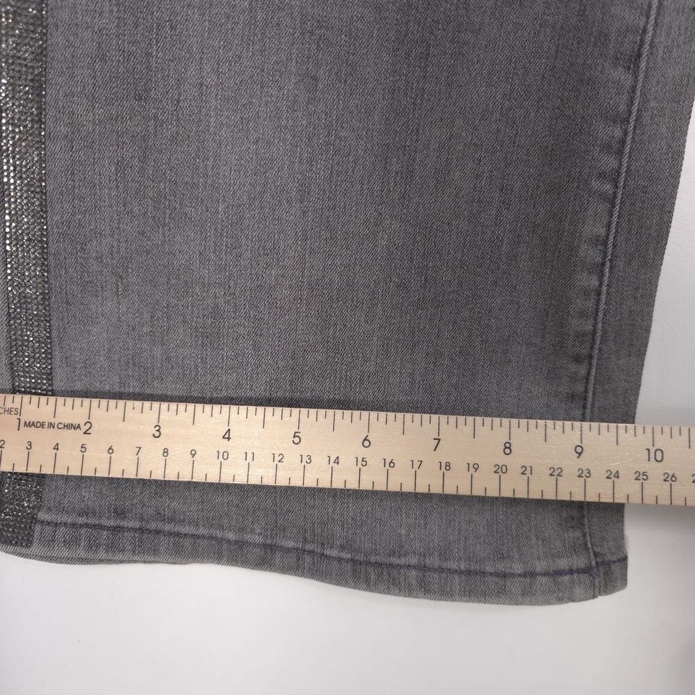 RM REBECCA MINKOF NWOT Gray Stretch Flare Bootcut Jeans Side Stripe Metallic 12 - Picture 7 of 13